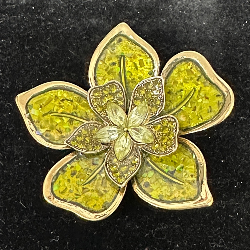 Vintage Liz Claiborne Gold and Green Floral Brooch
